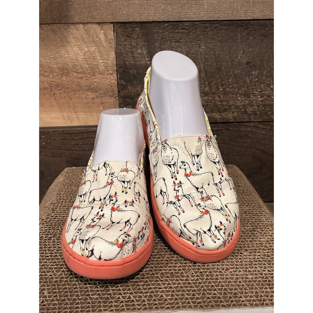 Toms Youth Girls Size 5 Alpargata Ivory Paper Source Floral Llamas‎ Print